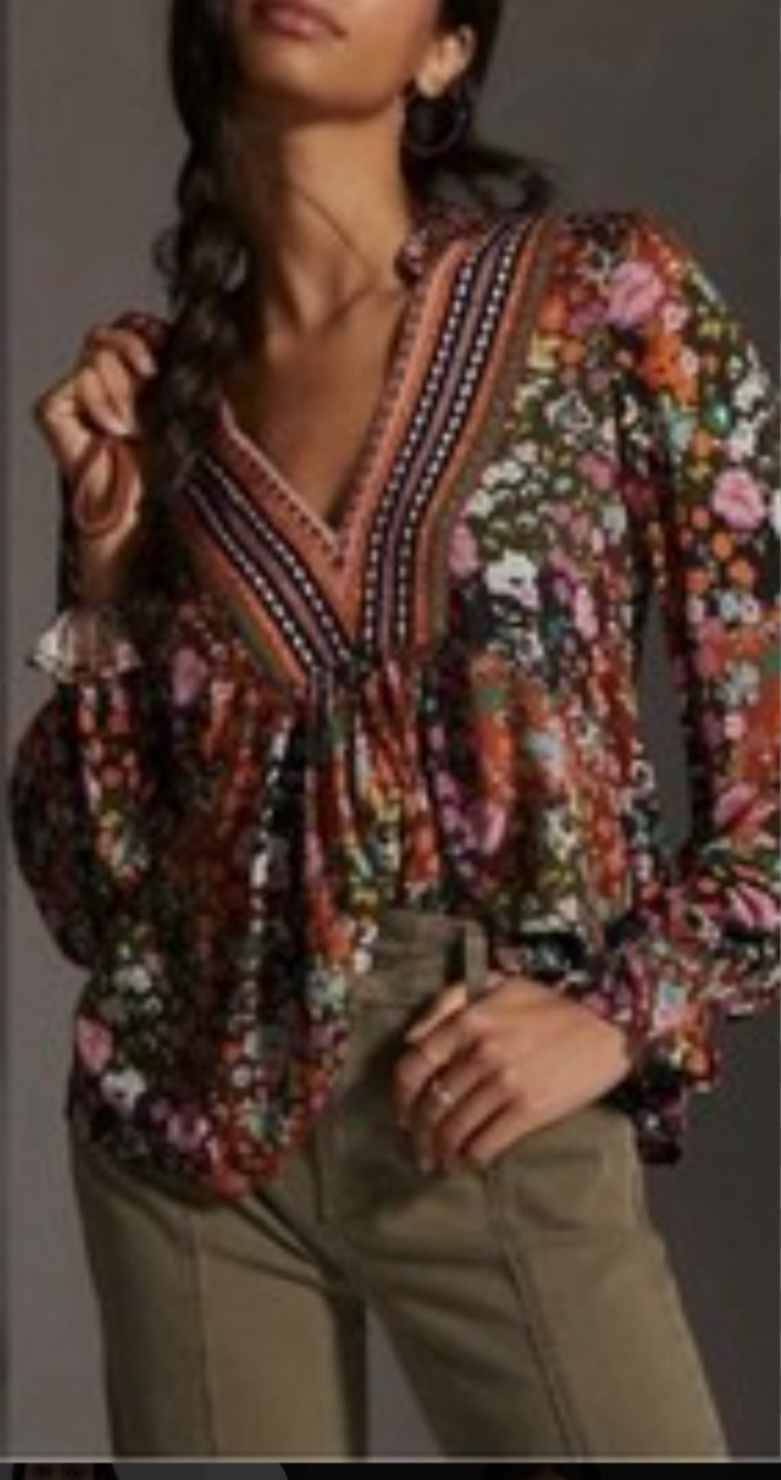 Blank London Stephanie embroidered floral Vneck top Size XS Boho Feminine
